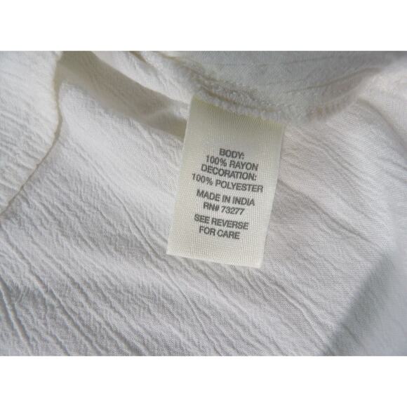 Mudd Tunic Top XS Boho Crinkle Gauzy Embroidered White Tassel Balloon Slv - Picture 11 of 12